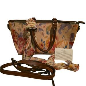 Patricia Nash Aileen Leather Top Handle Satchel & Scarf in Aegean Blooms print